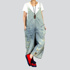 Distressed vintage women denim overall