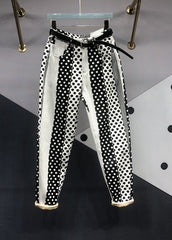 Diy Black White Dot Pockets Patchwork Denim Pants Fall