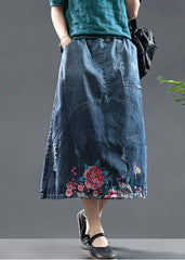 Diy Blue High Waist Embroideried Patchwork Cotton Denim Skirts