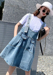 Diy Blue Oversized Patchwork Denim Strap Dress Two Piece Set Clothing