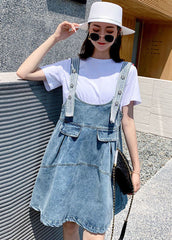 Diy Blue Oversized Patchwork Denim Strap Dress Two Piece Set Clothing