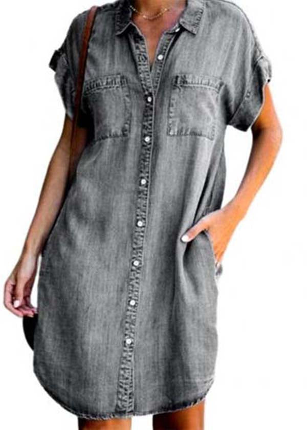 Diy Blue Peter Pan Collar Pockets Denim Shirt Dress