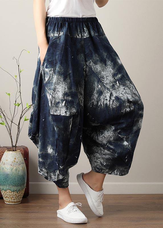 Diy Denim Blue Elastic Waist Cotton Linen Harem Pants