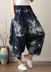 Diy Denim Blue Elastic Waist Cotton Linen Harem Pants