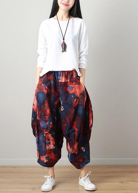 Diy Denim Blue Elastic Waist Cotton Linen Harem Pants