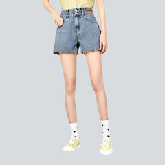 Double waistband cropped denim shorts