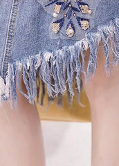 Elegant Blue Asymmetrical Patchwork Tassel Hole Denim Skirts