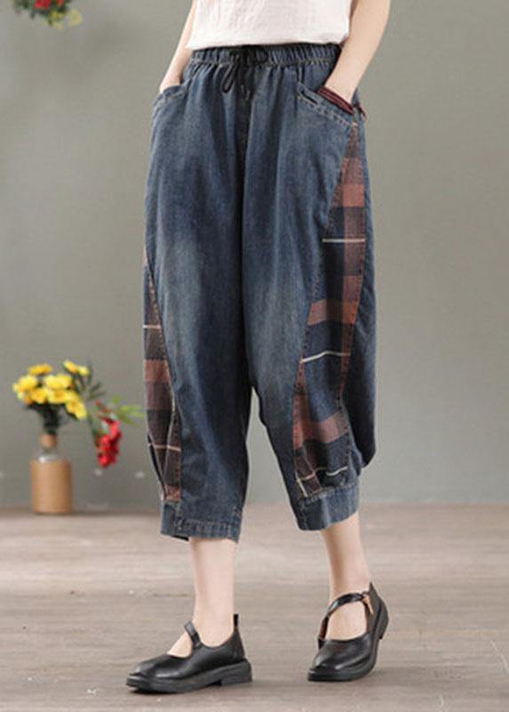 Elegant Blue Pockets Patchwork Fall Harem Denim Pants