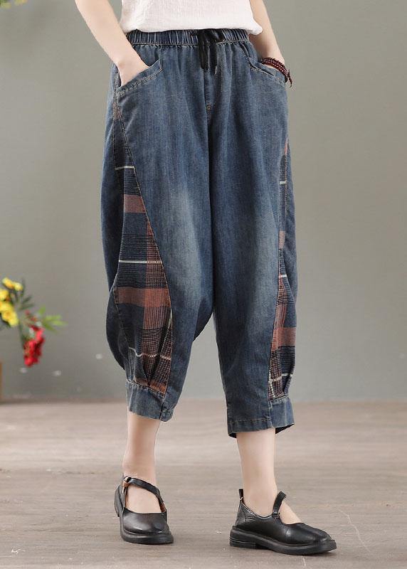 Pantalones vaqueros harén elegantes con bolsillos azules y patchwork para otoño