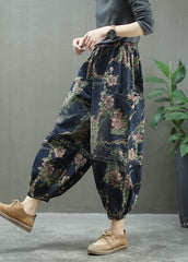 Elegant Blue Print denim lantern Trousers