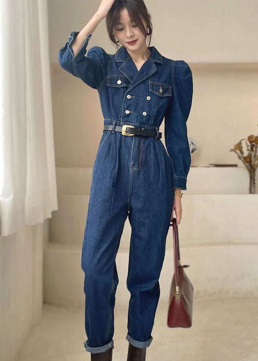 Elegant Dark Blue Puff Sleeve denim Jumpsuit