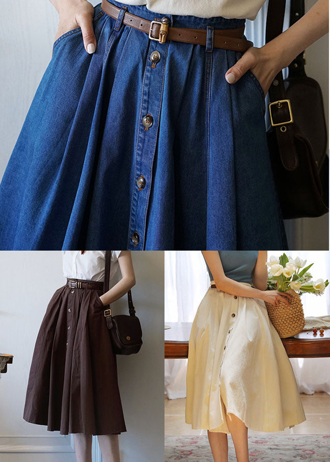 Elegant Denim Blue High Waist Exra Large Hem Cotton Skirt