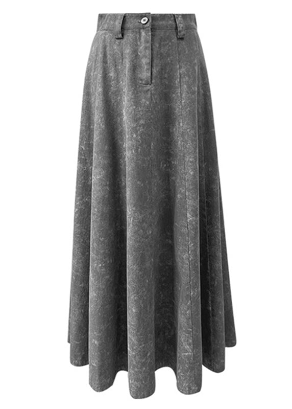 Elegant Grey  Pockets High Waist Patchwork Denim Maxi Skirts