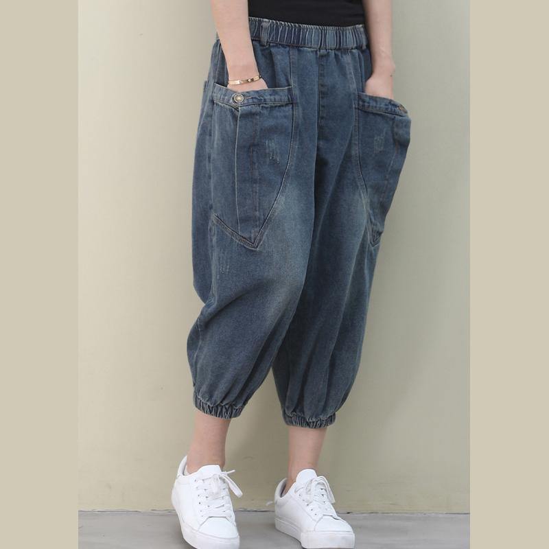 Elegant dark denim blue trousers  pockets Cotton shorts