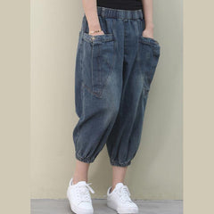 Elegant dark denim blue trousers  pockets Cotton shorts