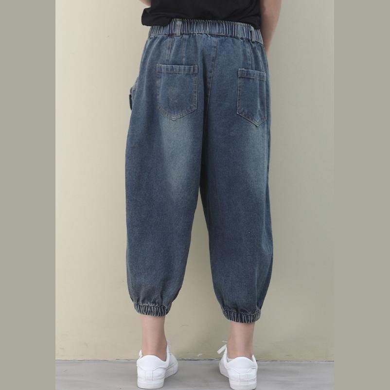 Elegant dark denim blue trousers  pockets Cotton shorts