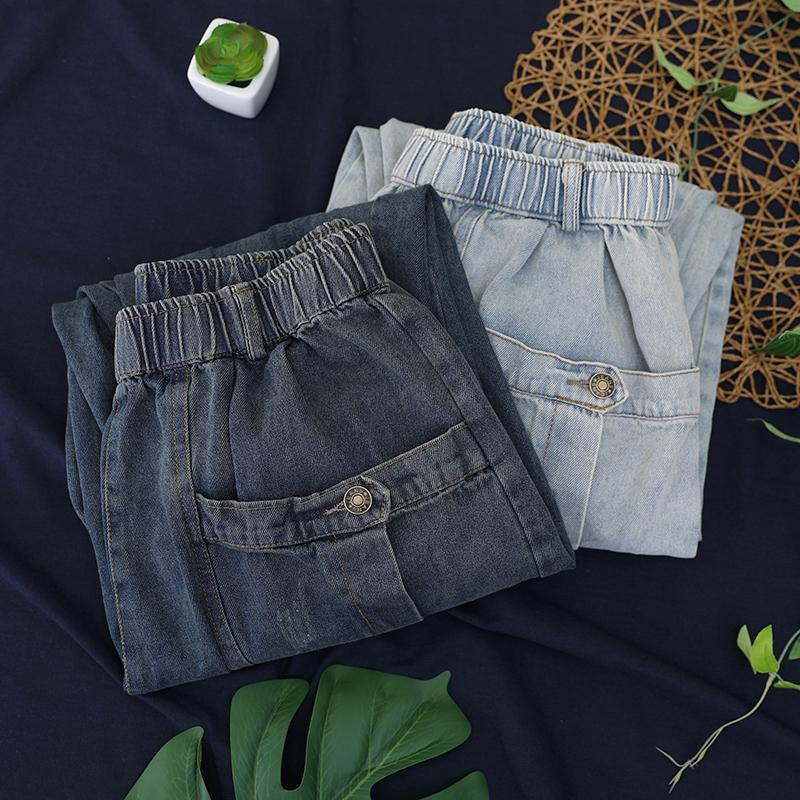 Elegant dark denim blue trousers  pockets Cotton shorts