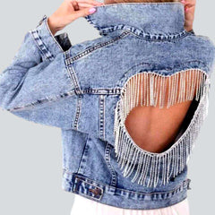 Embellished heart jean jacket for women