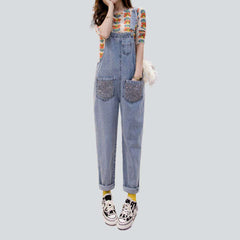 Embellished pockets women denim jumpsuit