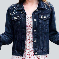 Embellished shoulders women denim jacket