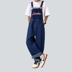 Embroidered baggy men denim jumpsuit