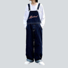 Embroidered baggy women denim jumpsuit