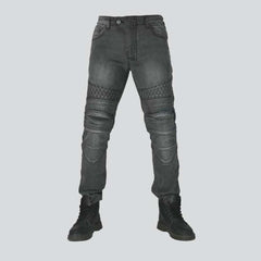 Embroidered grey men biker jeans