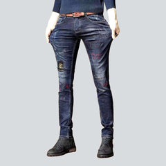 Embroidered ground navy men jeans