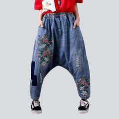 Embroidered harem denim pants