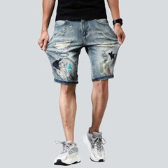 Embroidered jeans shorts for men