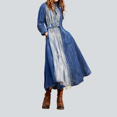 Embroidered long women denim dress