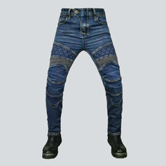 Embroidered men biker denim pants