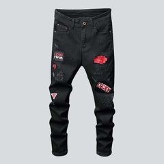 Embroidered men black jeans