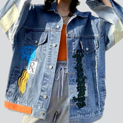 Embroidered painted jean jacket for women