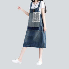 Embroidered patchwork denim dress