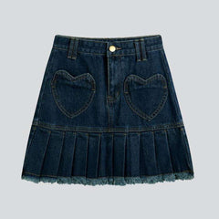 Embroidered pleated mini denim skirt