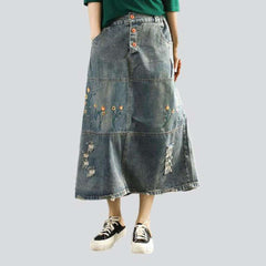 Embroidered vintage women jeans skirt