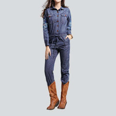 Embroidered women denim overall