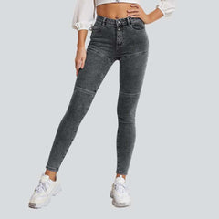 Exposed button skinny women jeans