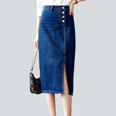 Exposed buttons midi denim skirt