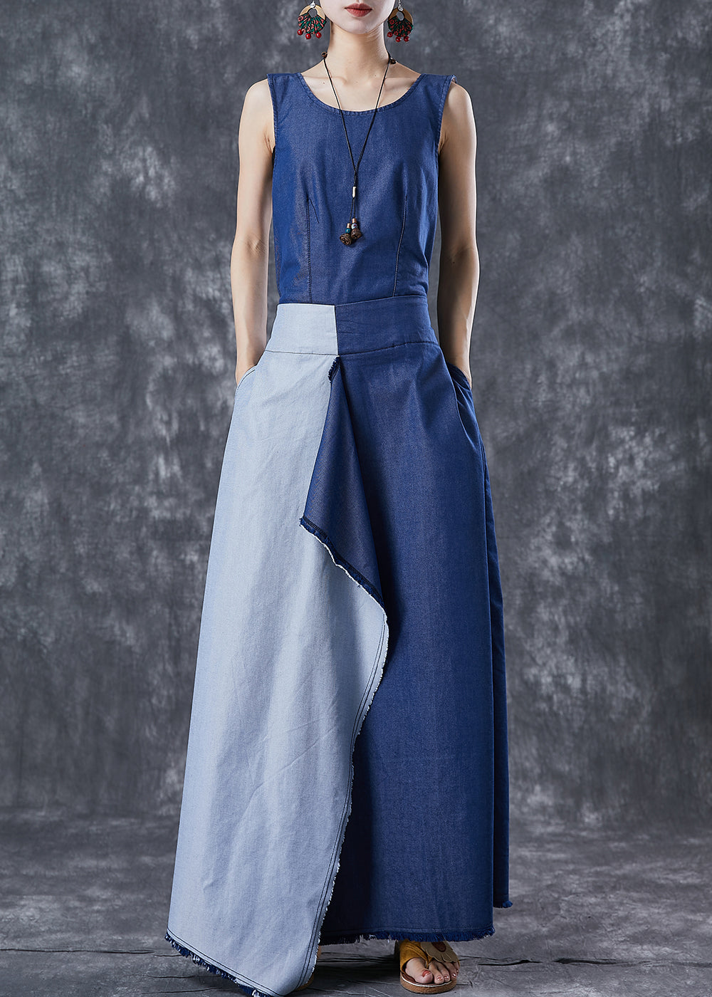 Fashion Blue Asymmetrical Patchwork Backless Denim Dress Summer Rae Jeans Fashion Blue Asymmetrical Patchwork Backless Denim Dress Summer Rae Jeans