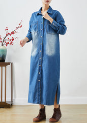 Blaue Button-Down-Seite offen Denim Trenchcoats Herbst