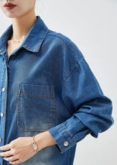 Blue Button Down Side Open Denim Trench Coats Fall