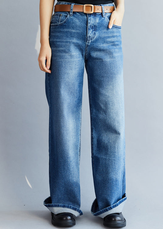 Blue Casual high waist denim Pants