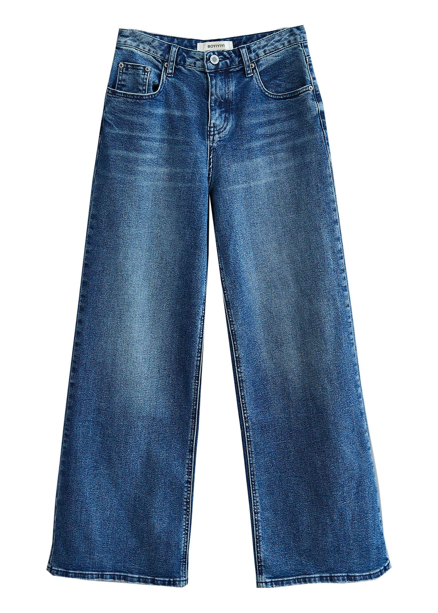 Blaue lässige Jeanshose mit hoher Taille