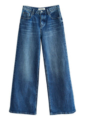 Blaue lässige Jeanshose mit hoher Taille