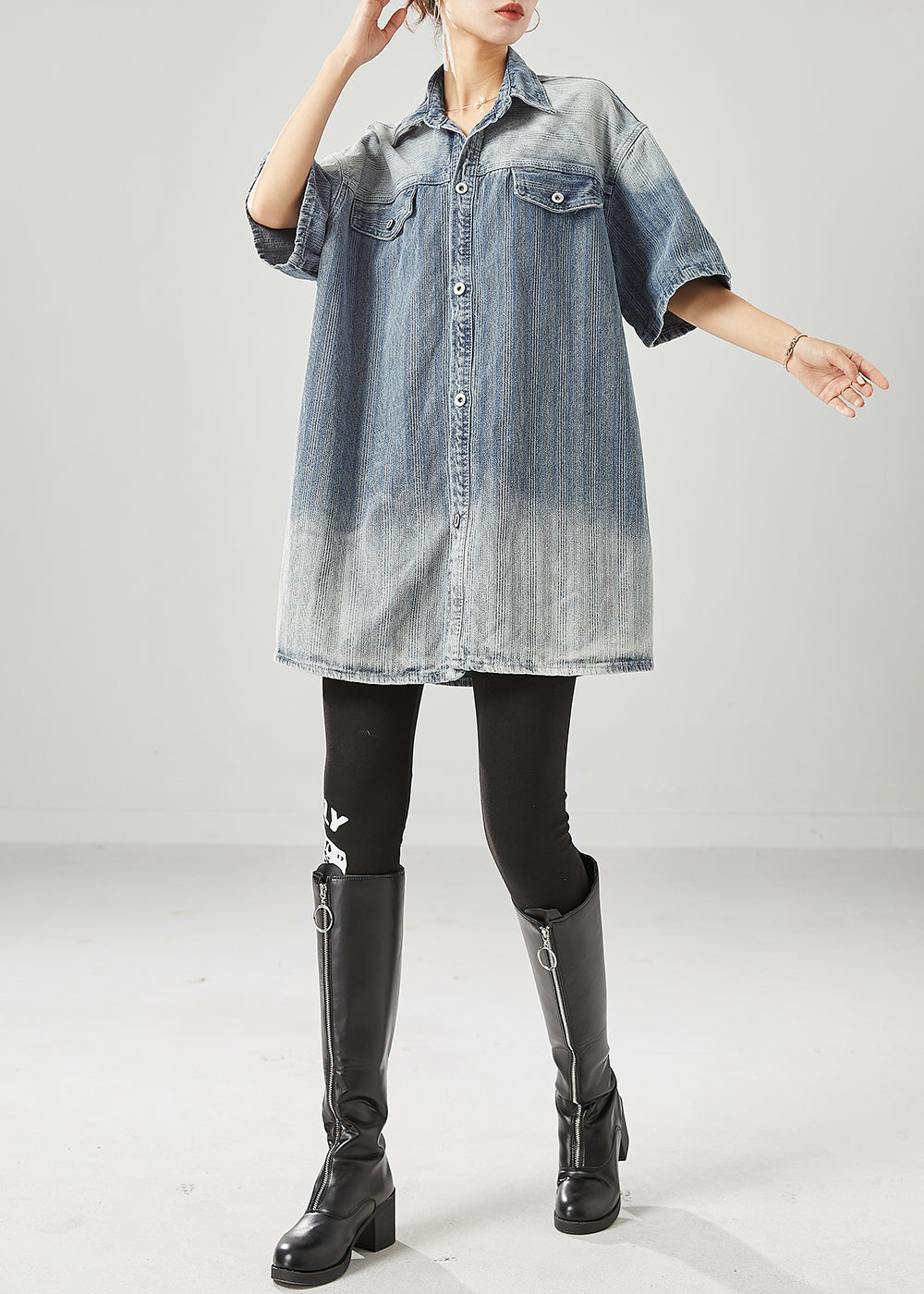 Blue Oversized Gradient Color Denim Coats