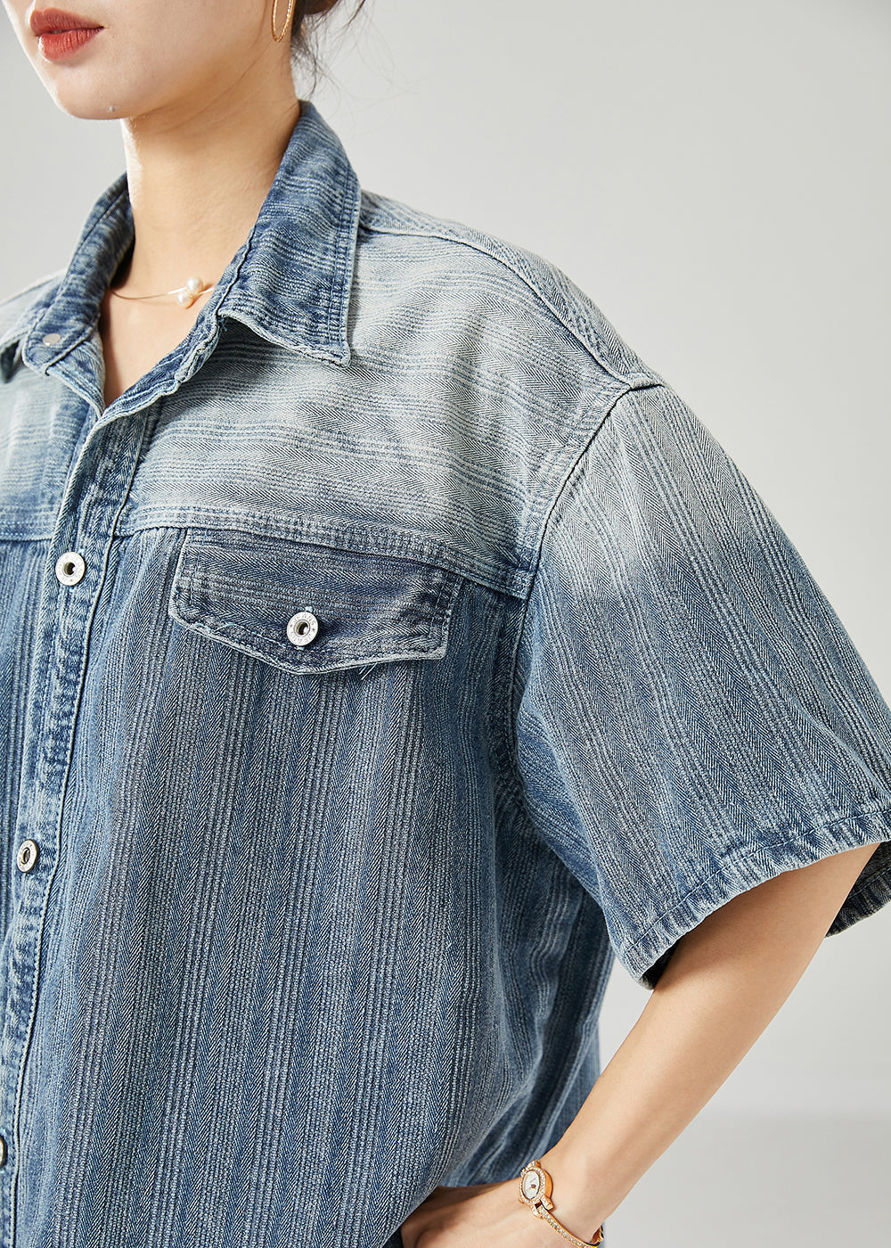 Blue Oversized Gradient Color Denim Coats