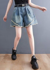 Blue Patchwork High Waist Denim Shorts