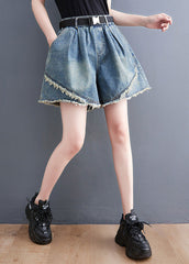 Blue Patchwork High Waist Denim Shorts